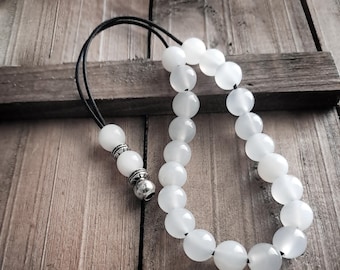 White Agate Greek Worry Beads, Komboloi, Unisex Christmas Gift
