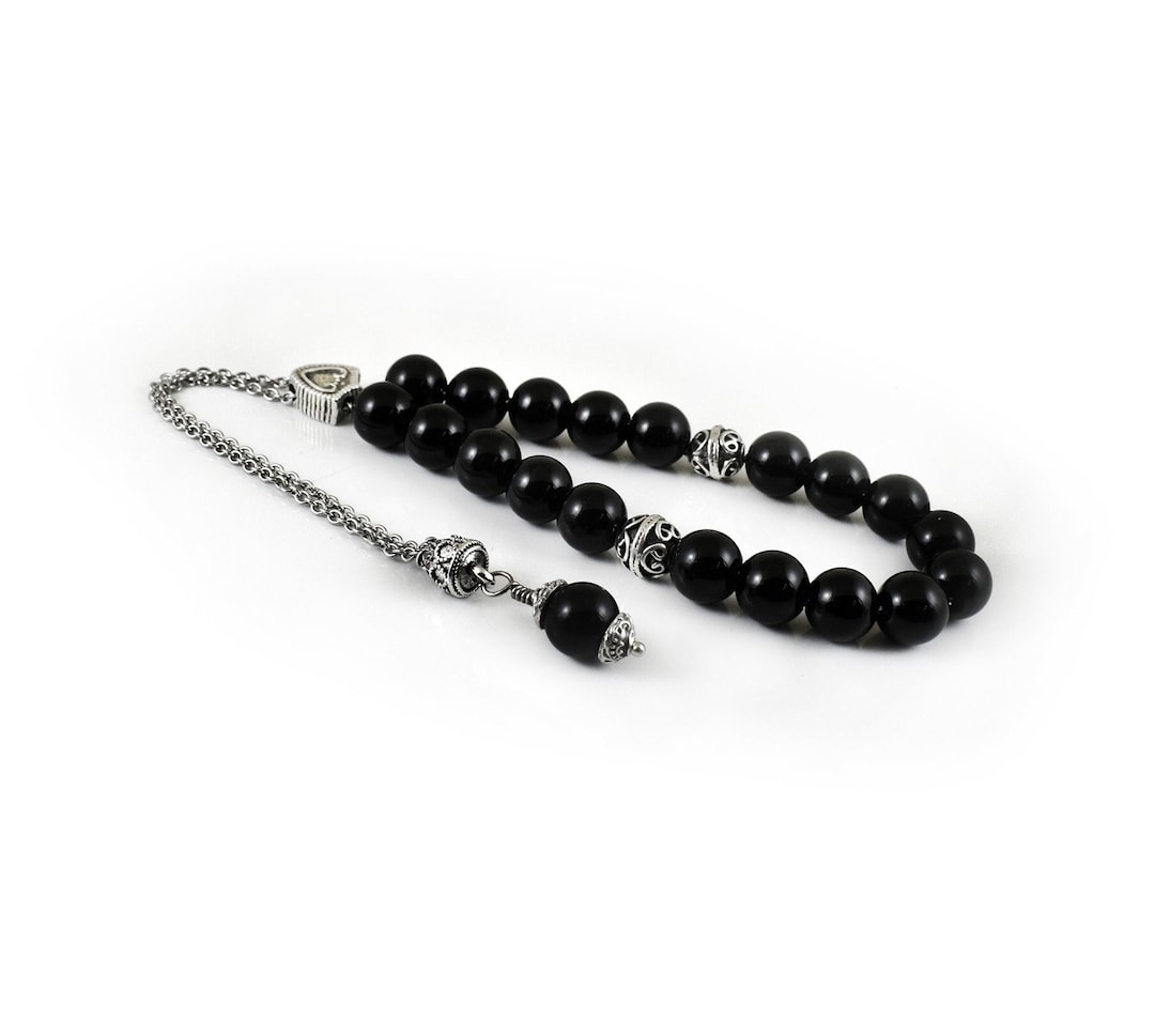 Komboloi Worry Beads Black Onyx Beads on Silver Tone Metal - Etsy
