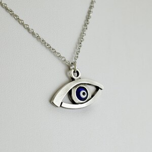 Evil Eye Necklace Blue Greek Mati Hamsa Silver Tone Pendant Charm Chain ...