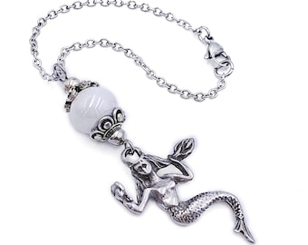 Mermaid Car Mirror Charm, Handmade, Ceramic Hanger, Made to Order