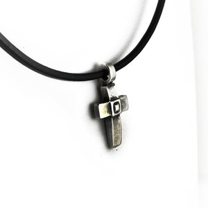 Silver Cross Pendant on Black Leather Mens Necklace, Religious Jewelry, Gift for him