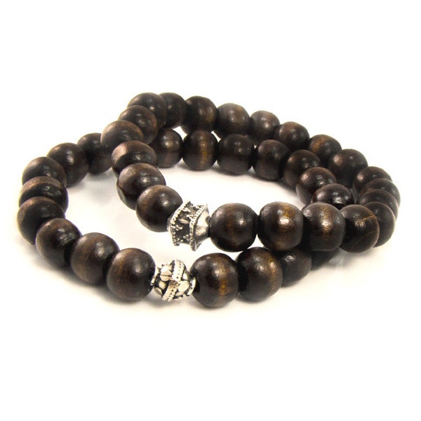 Mala Bracelets, Yoga Jewelry, Dark Brown Wood Beads, Spiritual Bracelet, Elastic Bracelet, Meditation Bracelet