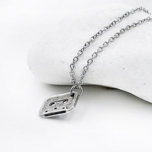 Cassette tape pendant necklace with stainless steel chain, Nostalgic Jewelry Gifts image 8