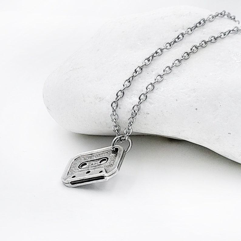 Cassette tape pendant necklace with stainless steel chain, Nostalgic Jewelry Gifts image 8