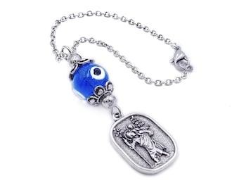 Evil Eye Car Rearview Mirror Charm, St. Christopher Hanger