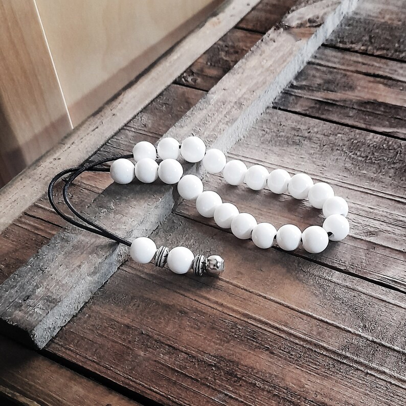 White Agate Worry Beads, Greek Komboloi with Metal Beads, Kompoloi, Christmas Gift Ideas image 7