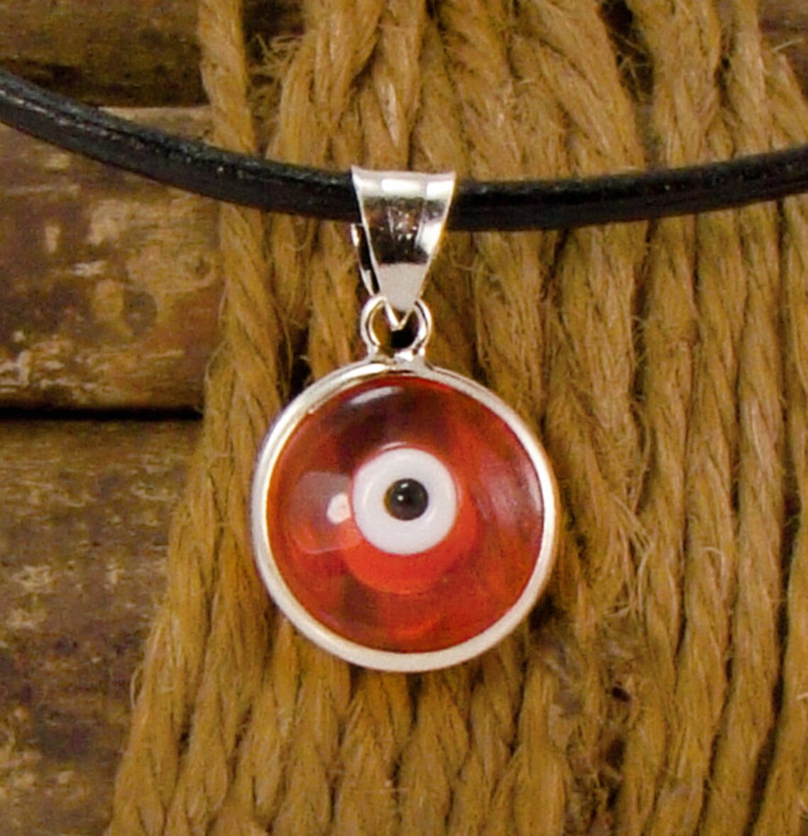 Evil Eye Pendant Necklace - Sterling Silver Turkish Nazar Hamsa Charm, 18" Chain