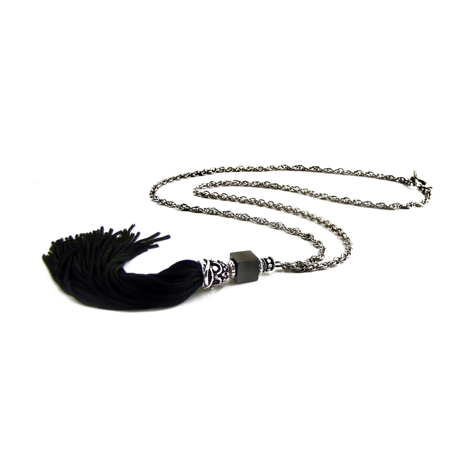 Tassel Necklace Long Tassel Pendant Necklace Hematite Etsy