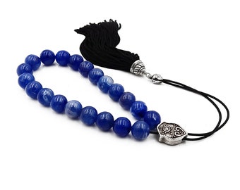 Worry Beads, Komboloi with Blue Acrylic Beads, Metal Master Bead and Handmade Tassel, Unisex gift