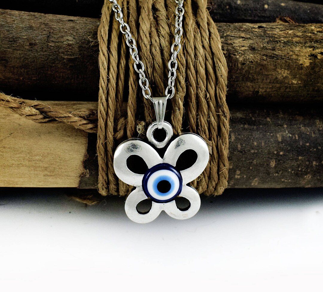 Collier Mauvais Œil Turc - Breloque Protection Yeux Bleus - Verre - Cadeau Chanceux