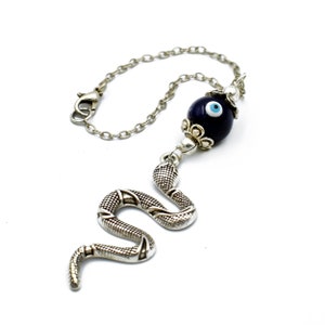 Evil Eye Car Rearview Mirror Charm: Silver Snake Dangler