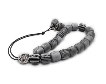 Greek Komboloi, Worry Beads in Gray Acrylic, Choose Cord Color, Christmas Gift