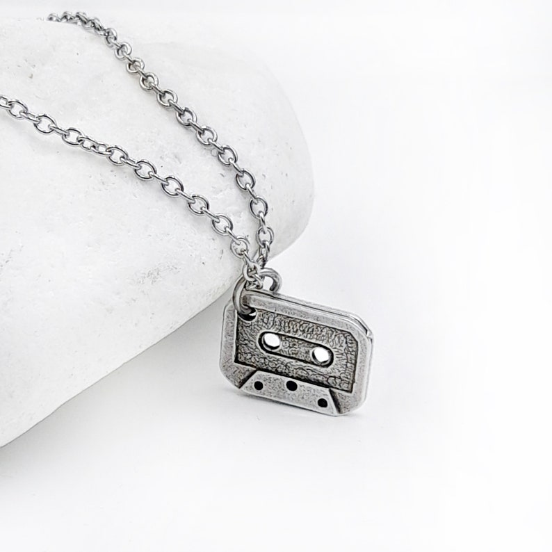 Cassette tape pendant necklace with stainless steel chain, Nostalgic Jewelry Gifts image 10
