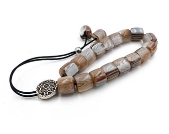Komboloi, Worry Beads in Brown Grey Striped Acrylic, Relaxation Gift