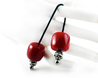 Begleri, Large Red Barrel Beads & Silver tone Metal Beads