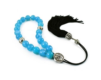 Komboloi, Worry Beads, Blue Acrylic Beads, Silver Tone Metal Master Bead, Valentines gifts