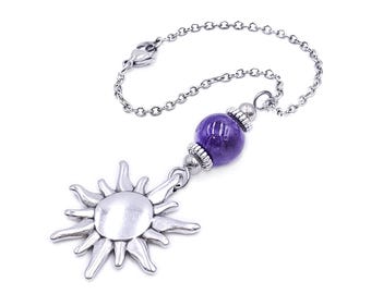 Silver Plated Sun Rearview Mirror Charm with Custom Stone