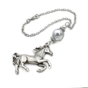Horse Car mirror charm, hanging, accessories, ornament with Silver Czech Crystal Bead, Equestrian Gifts