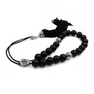 Black Greek Komboloi, Worry Beads, Acrylic, Handmade Tassel