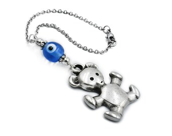 Evil Eye Car Charm with Glass Eye Bead and Teddy Bear, Accessories, Hanger, Unisex Gift