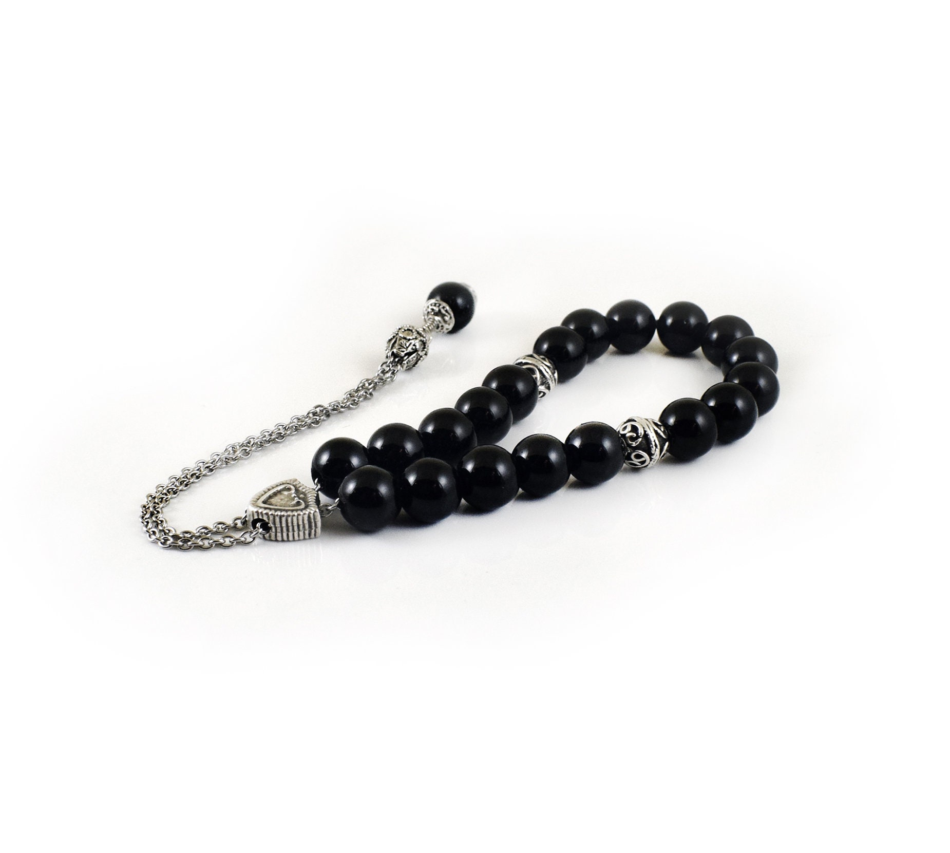 Komboloi Worry Beads Black Onyx Beads on Silver Tone Metal - Etsy