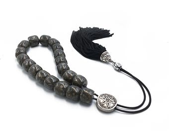Komboloi, Worry Beads with Gray Barrel Beads and Handmade Tassel