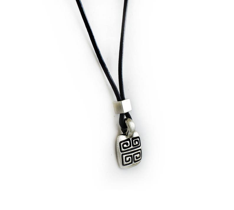 Men Leather Necklace Greek Key Pendant Necklace Jewelry Etsy