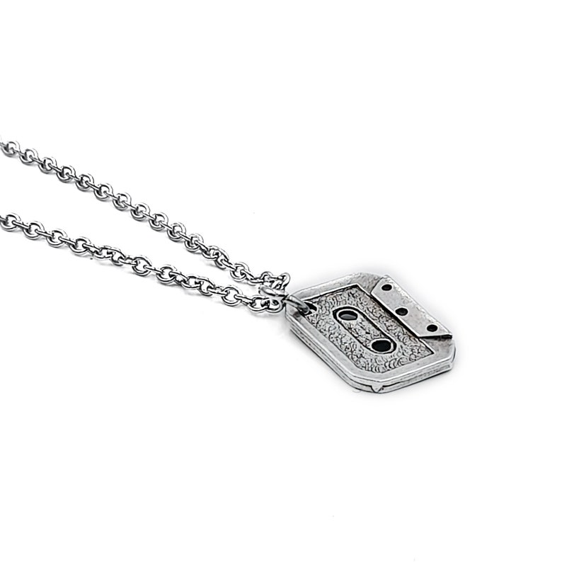 Cassette tape pendant necklace with stainless steel chain, Nostalgic Jewelry Gifts image 2