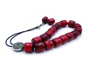 Greek Komboloi with Deep Red Barrel Beads