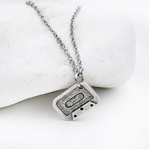 Cassette tape pendant necklace with stainless steel chain, Nostalgic Jewelry Gifts image 5