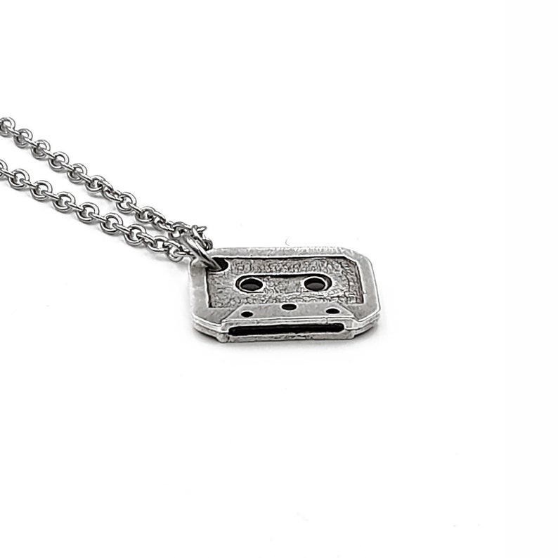 Cassette tape pendant necklace with stainless steel chain, Nostalgic Jewelry Gifts image 9