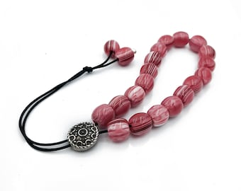 Komboloi, Greek Worry Beads with Crimson Barrel Beads, Acrylic, Unisex Gift