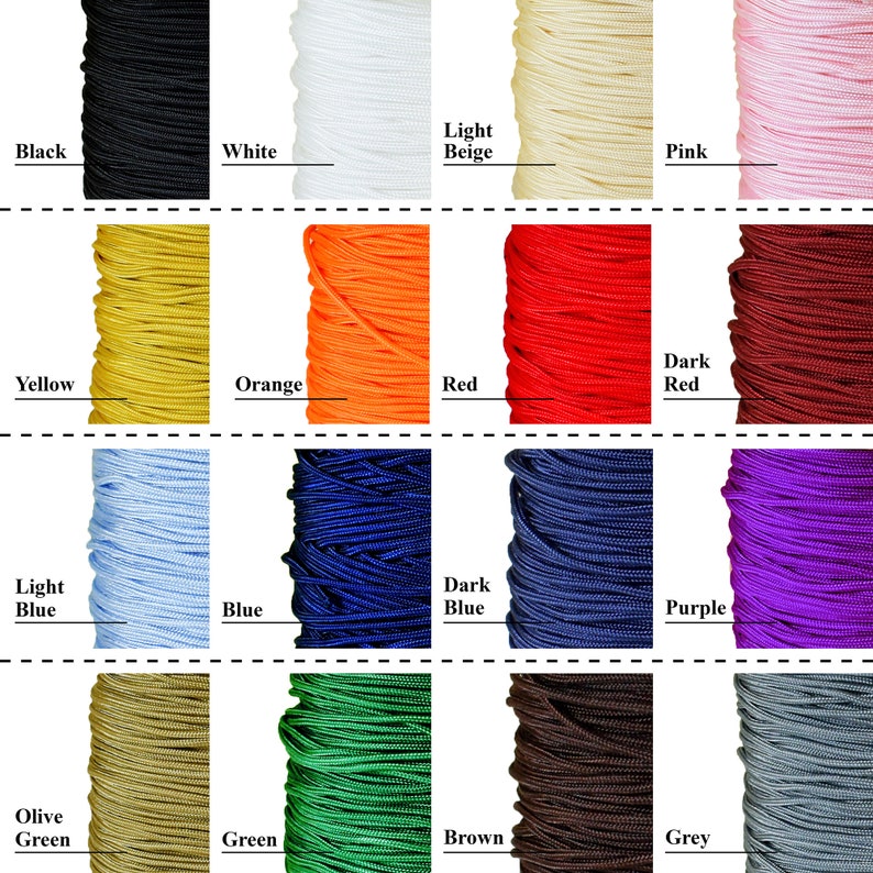 Puede incluir: Una colecci&oacute;n de carretes de cord&oacute;n en varios colores, incluyendo negro, blanco, beige claro, rosa, amarillo, naranja, rojo, rojo oscuro, azul claro, azul, azul oscuro, morado, verde oliva, verde, marr&oacute;n y gris.