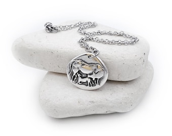 Karystos Coin Necklace, Cow and Rooster Pendant