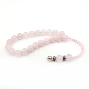 Rose Quartz Worry Beads, Greek Komboloi with Metal Beads, Kompoloi, Choose cord color