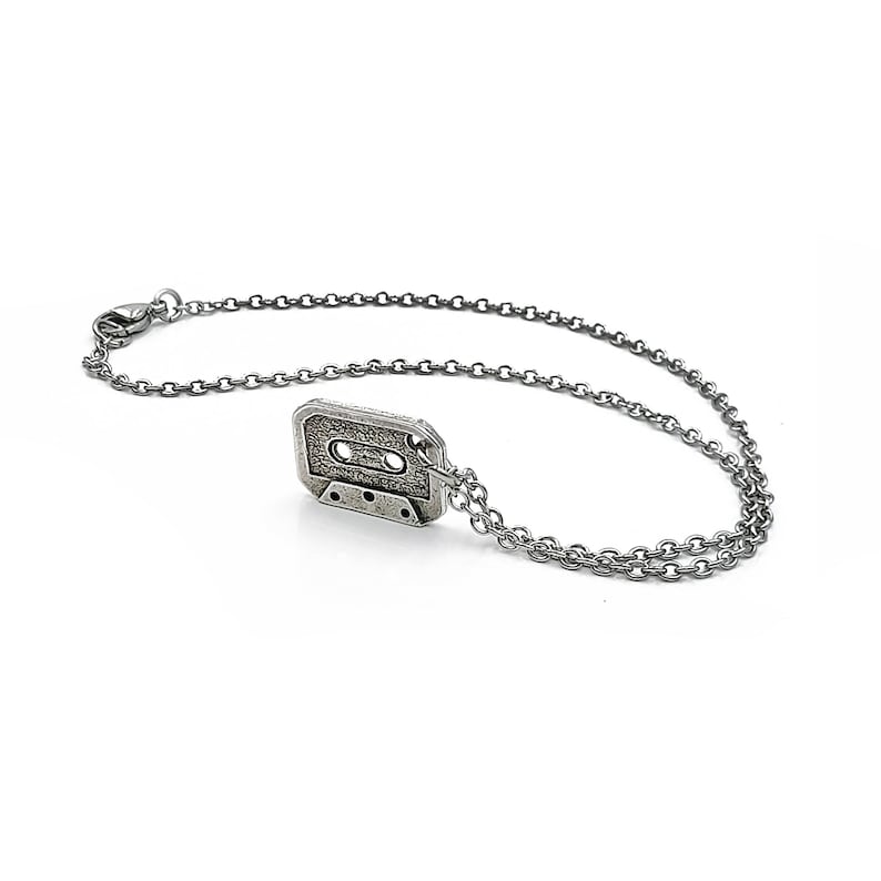 Cassette tape pendant necklace with stainless steel chain, Nostalgic Jewelry Gifts image 1