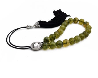 Worry Beads, Komboloi with Green Acrylic Beads, Metal Master Bead and Handmade Tassel, Unisex gift