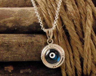 Evil Eye Necklace, Sterling Silver Blue Glass Eye Pendant Necklace, Hamsa, Nazar, Greek Mati, Eye Jewelry