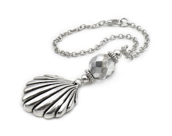Car rear view mirror charm accessories, auto hanger ornament dangler, Silver plated shell and Czech Crystal Bead