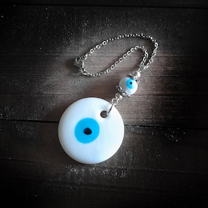 White Evil Eye Car Rearview Mirror Charm, Hanger, Ornament, Decor, Gift