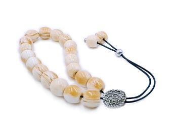 Komboloi Worry Beads with Yellow White Barrel Beads