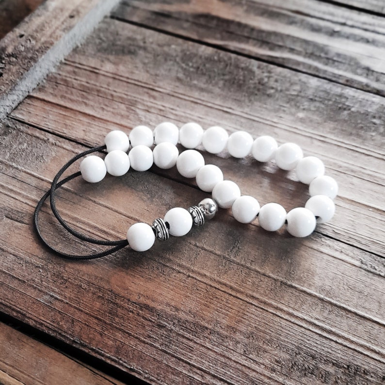 White Agate Worry Beads, Greek Komboloi with Metal Beads, Kompoloi, Christmas Gift Ideas image 2