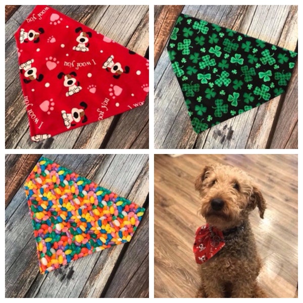 Dog bandana, holiday Bandana, holiday set, Christmas, doggie scarf , dog scarves, pet scarves, over the collar, Holiday