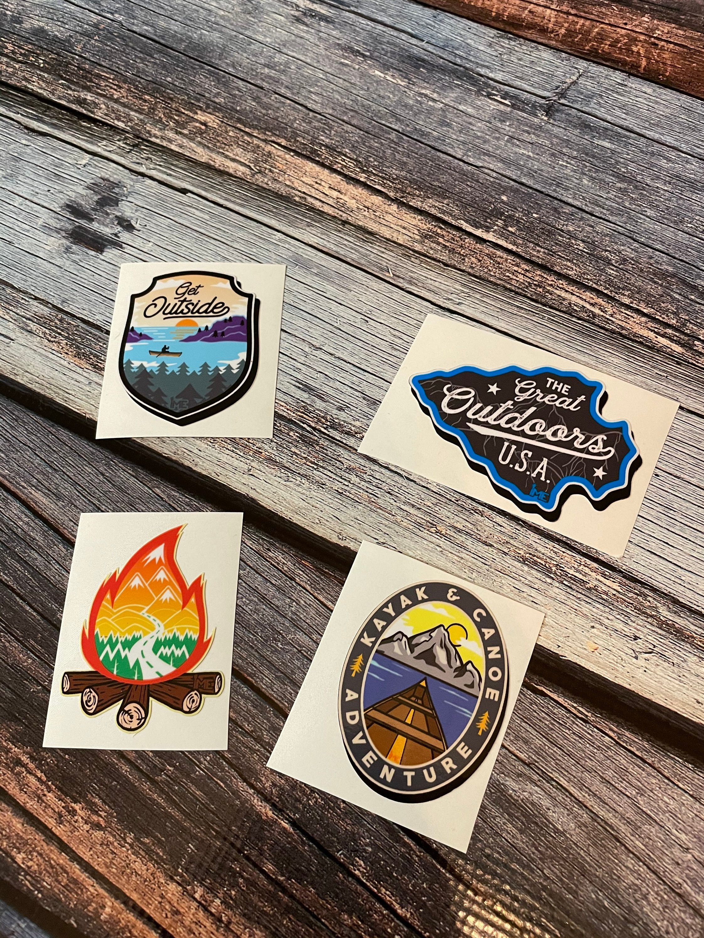 Outdoors Set of 4 Sticker Bundle, Cooler Stickers, Water Bottle Sticker