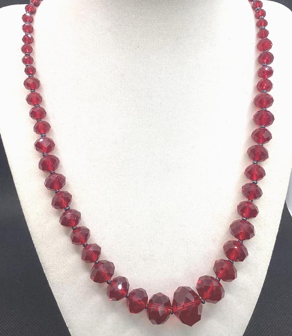 Ruby Red Glass Bead Graduated Sizes Necklace Vint… - image 1