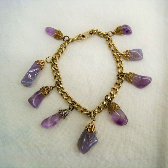 Pendentif Améthyste Goutte Vintage Années 70 - Métal Doré, 2,5 X 1,3 Cm, Occasion