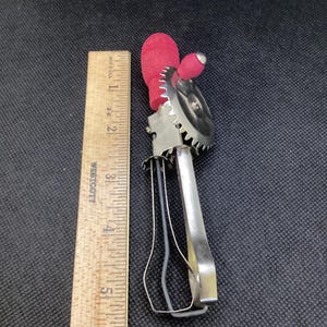 Egg Beater Miniature Child&#39;s Play or Decoration Red Wood Handle VTG