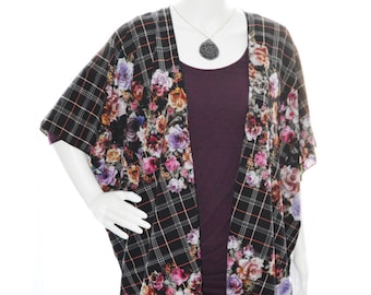 Plaid floreale Kimono Cardigan / Giacca Kimono moderna / Involucro leggero / Boho Kimono / Kimono a plaid floreale Top / Cardigan leggero