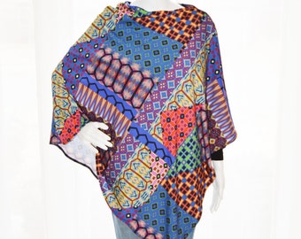 Bright Patchwork Poncho/ Nursing Poncho / Nursing Cover /  One Shoulder top / Boho Poncho /  New Mom Gift / Versatile Women's Poncho