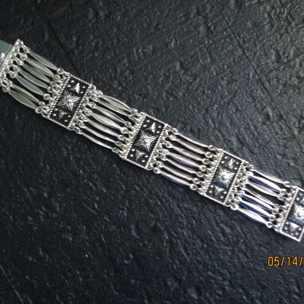 Fabulous 925 Sterling Silver Bar Bracelet 7 AND 1/2" Long Made in Mexico Weight 38 Grams